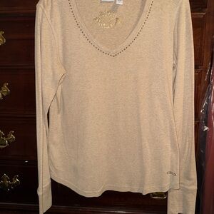 Izod beige Fitted  Long Sleeve Blouse